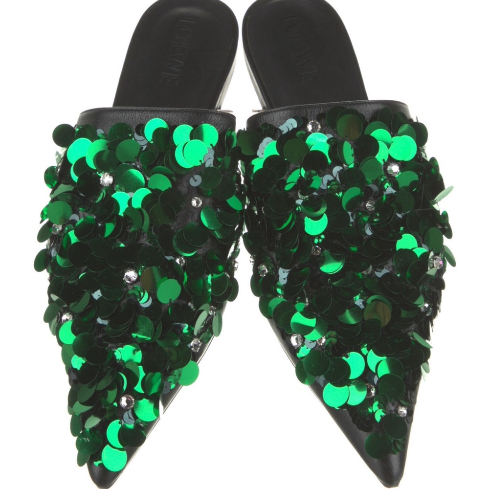 Loewe crystal and sequin leather mules 39